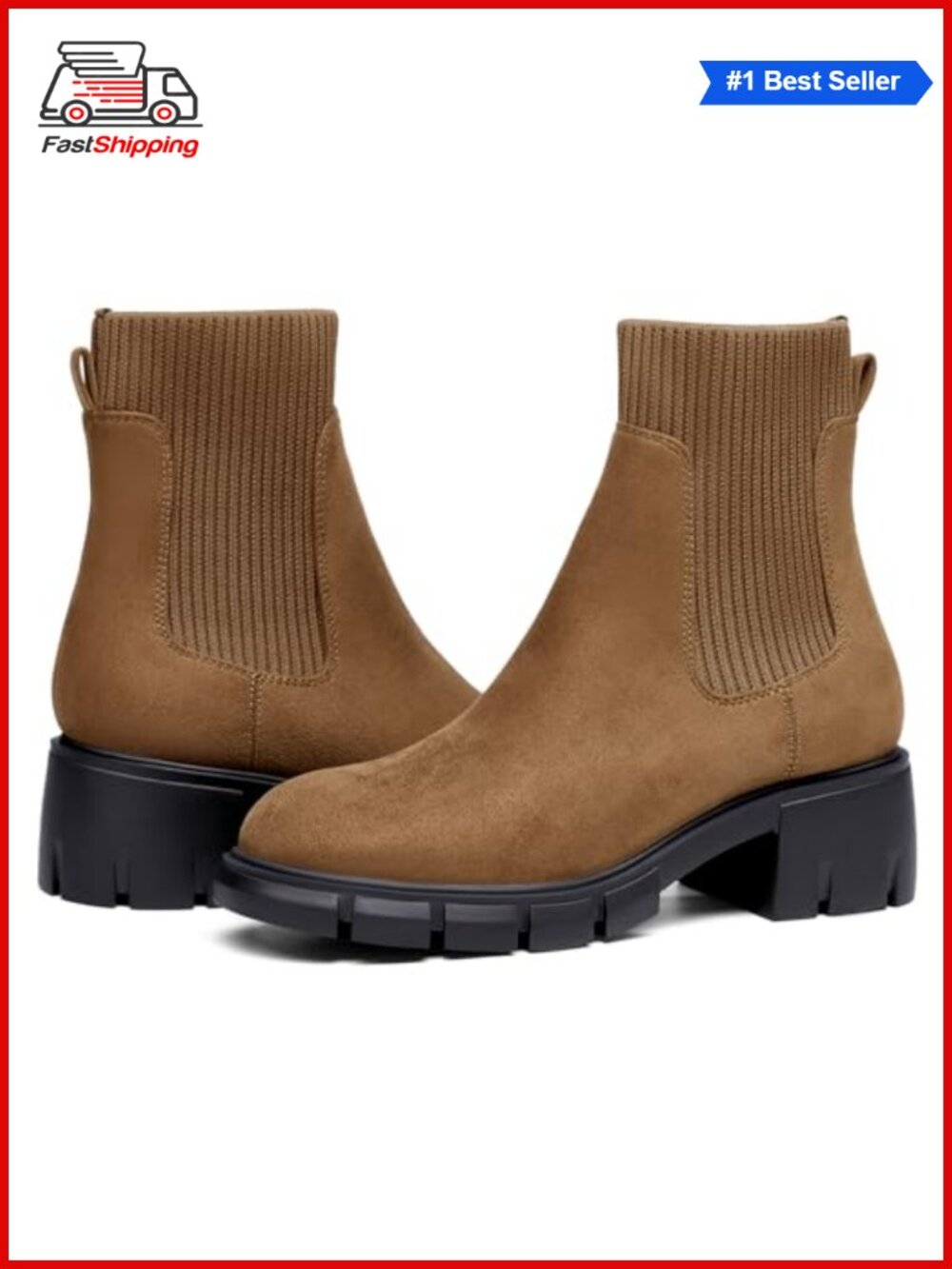✨ Ruanyu Platform Chunky Block Heel Chelsea Ankle Booties Lug Sole Combat